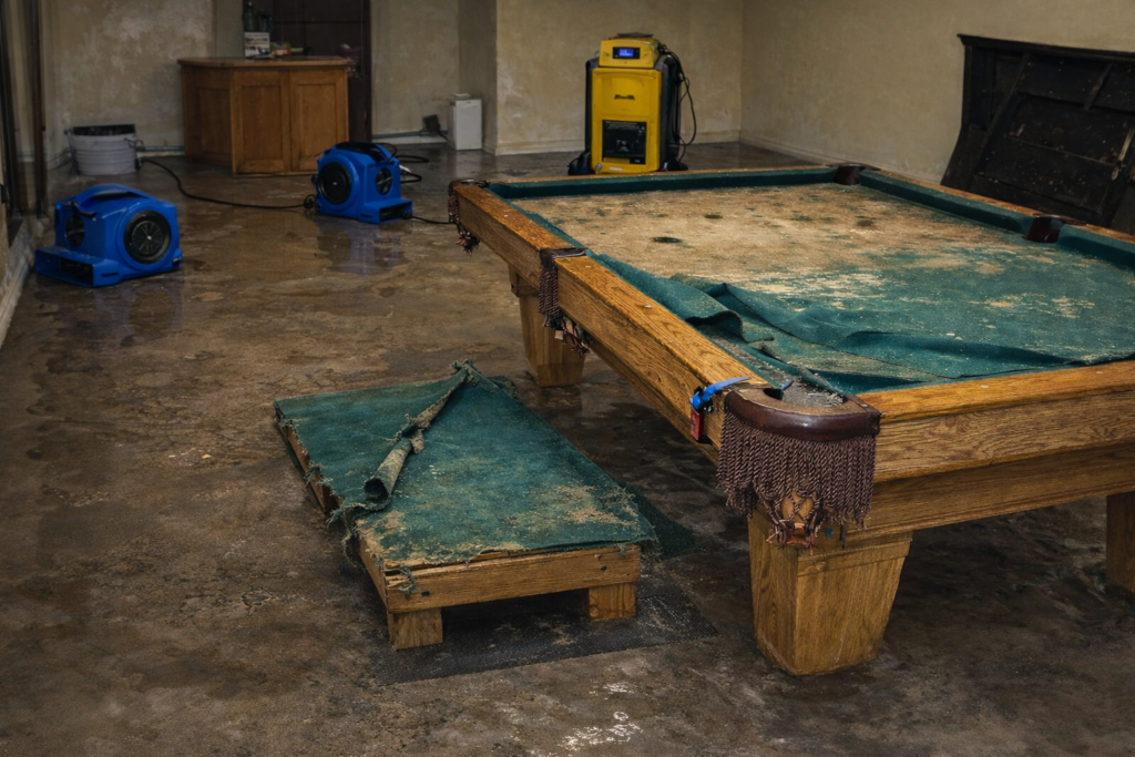 Flood Water Damage Pool Table Restoration
